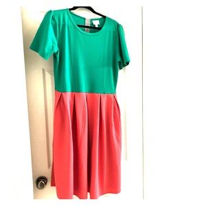 Green/Coral Lularoe Amelia Dress